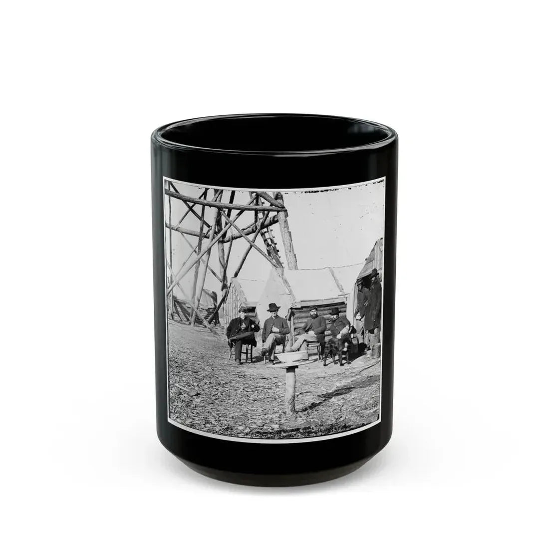 Bermuda Hundred, Va. Officers By Their Quarters Near The Signal Tower (U.S. Civil War) Black Coffee Mug 15oz - Go Mug Yourself