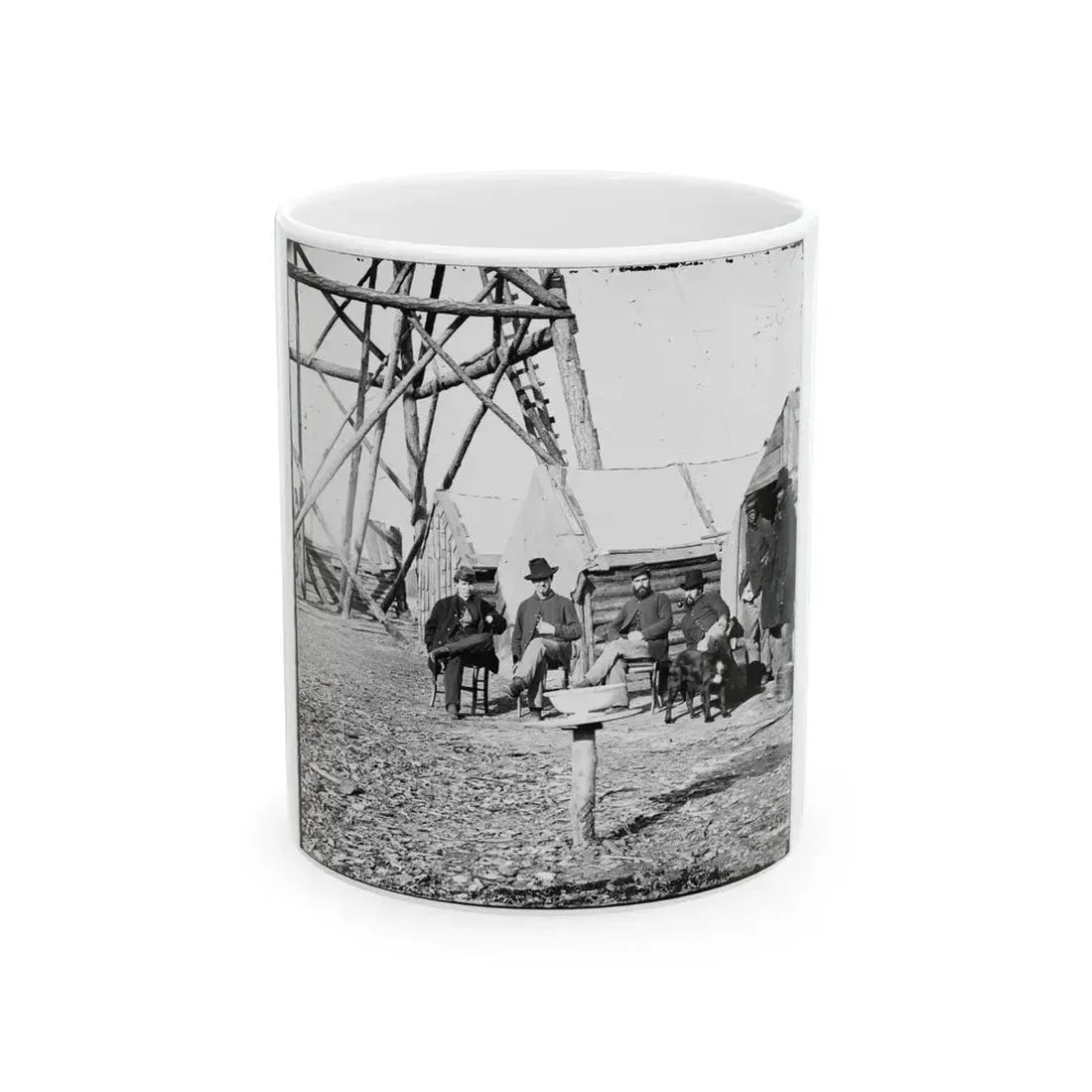 Bermuda Hundred, Va. Officers By Their Quarters Near The Signal Tower (U.S. Civil War) White Coffee Mug 11oz - Go Mug Yourself