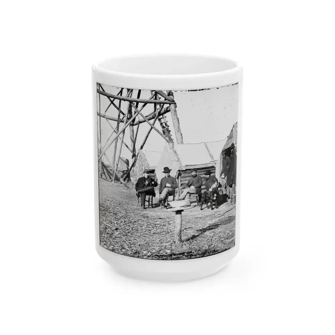Bermuda Hundred, Va. Officers By Their Quarters Near The Signal Tower (U.S. Civil War) White Coffee Mug 15oz - Go Mug Yourself