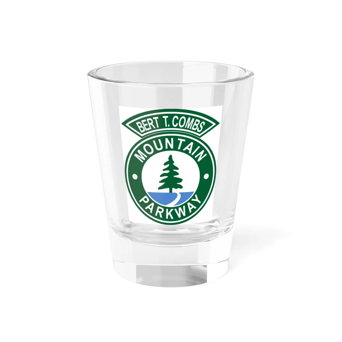 Bert T. Combs Mountain Parkway logo (Kentucky) (Road Sign) Shot Glass 1.5oz 1.5oz - Go Mug Yourself