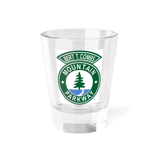 Bert T. Combs Mountain Parkway logo (Kentucky) (Road Sign) Shot Glass 1.5oz 1.5oz - Go Mug Yourself