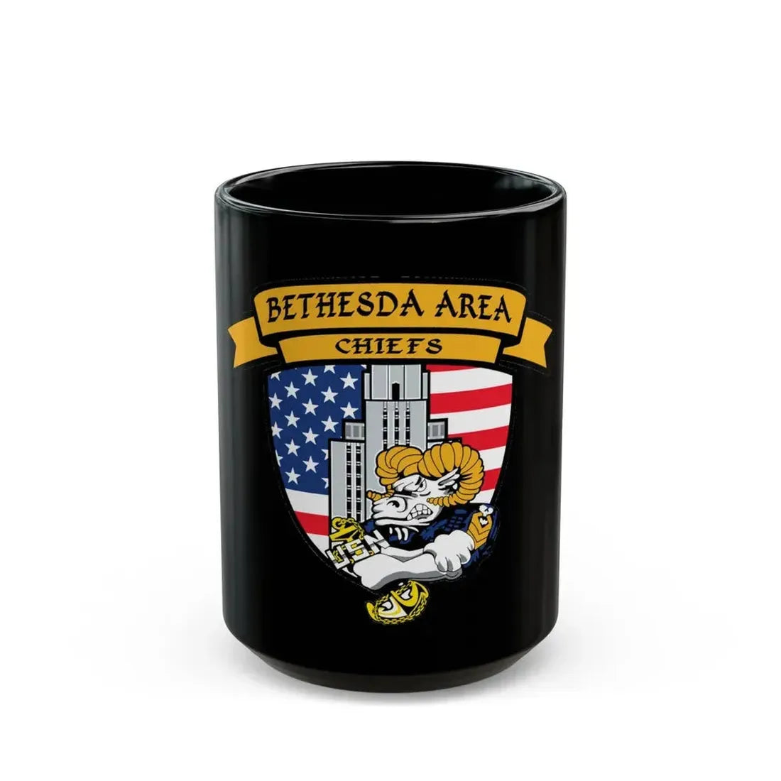 Bethesda Area Chiefs (U.S. Navy) Black Coffee Mug 15oz - Go Mug Yourself