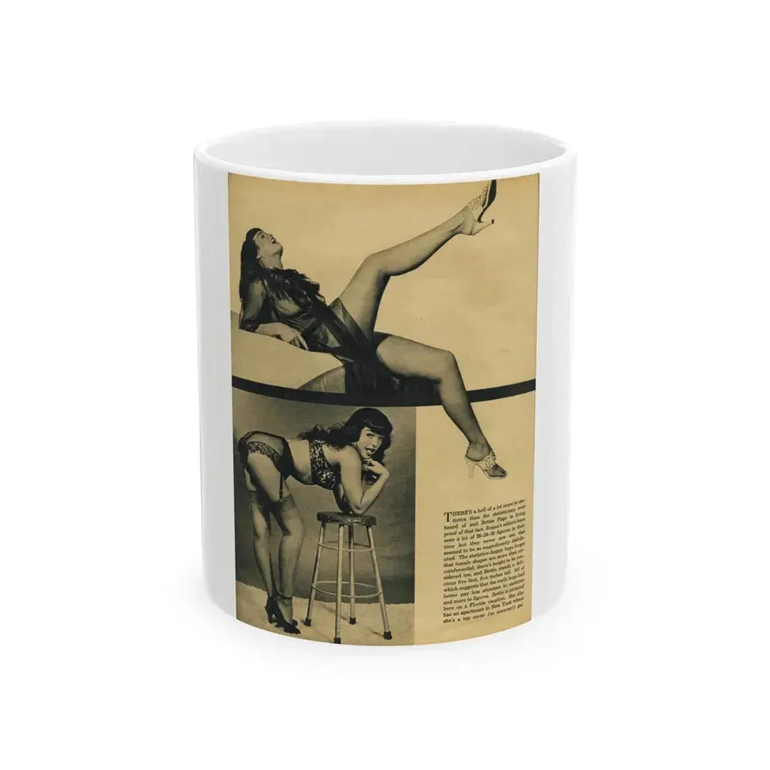 Bettie Page #1003 (Vintage Female Icon) White Coffee Mug 11oz - Go Mug Yourself