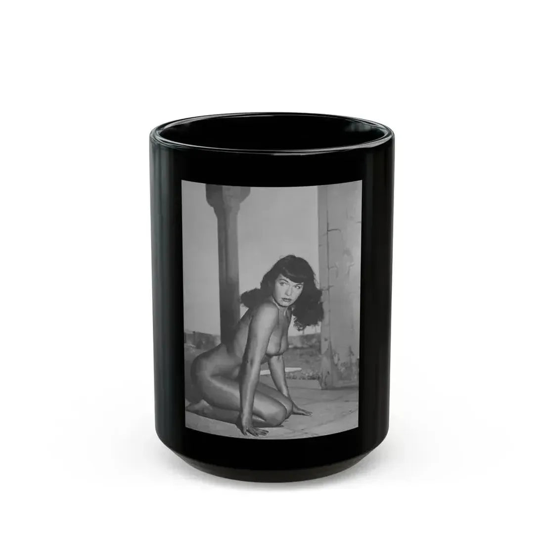 Bettie Page #1006 (Vintage Female Icon) Black Coffee Mug 15oz - Go Mug Yourself