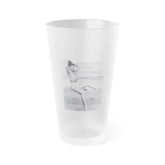 Bettie Page #1041 - 1 B&W Photo from Bunny Yeager's Darkroom Pin-up Photography's Golden Era (Vintage Female Icon) Frosted Pint Glass 16oz 16oz Frosted - Go Mug Yourself