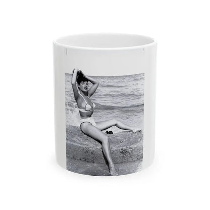 Bettie Page #1041 - 1 B&W Photo from Bunny Yeager's Darkroom Pin-up Photography's Golden Era (Vintage Female Icon) White Coffee Mug 11oz - Go Mug Yourself
