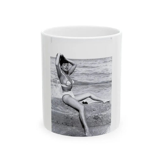 Bettie Page #1041 - 1 B&W Photo from Bunny Yeager's Darkroom Pin-up Photography's Golden Era (Vintage Female Icon) White Coffee Mug 11oz - Go Mug Yourself