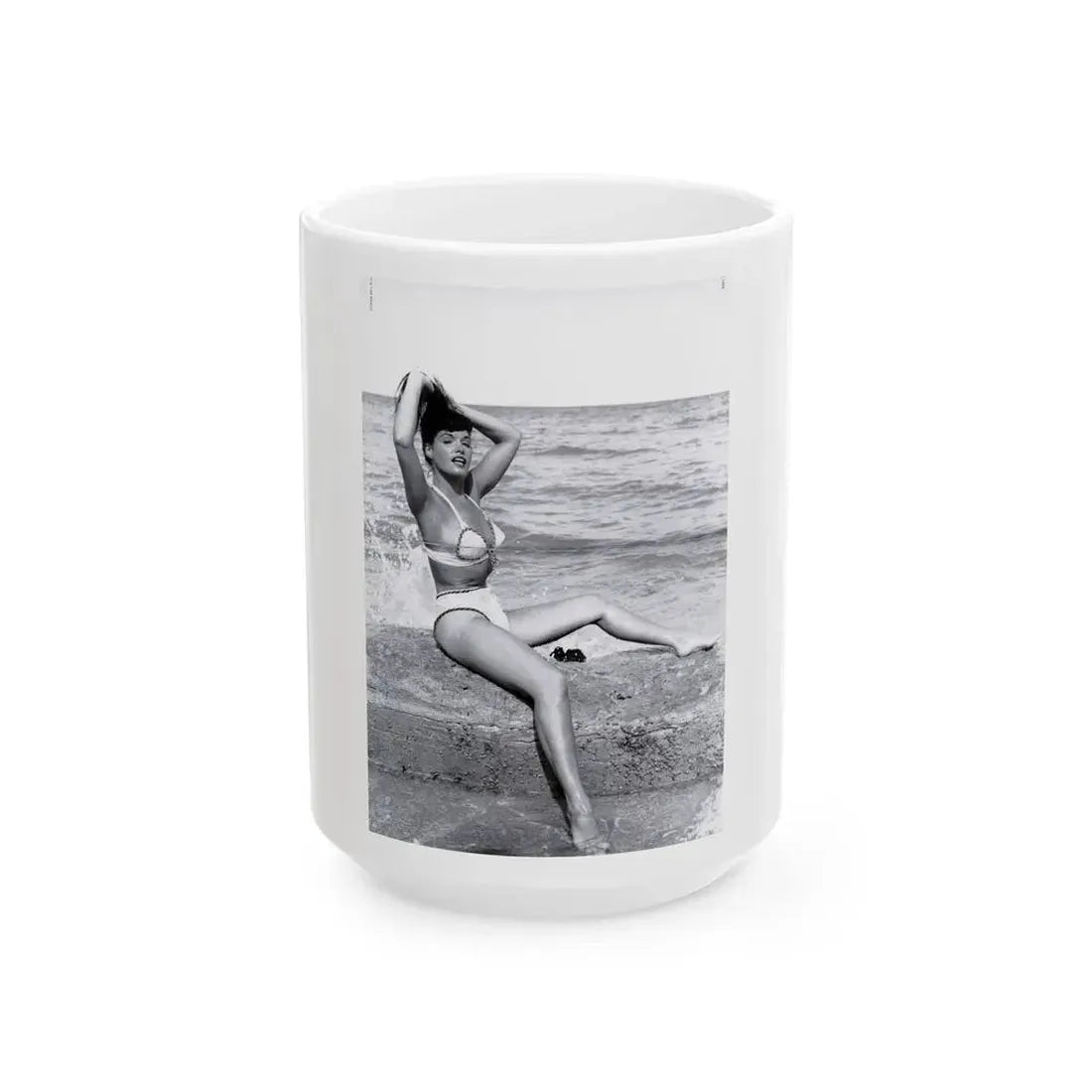 Bettie Page #1041 - 1 B&W Photo from Bunny Yeager's Darkroom Pin-up Photography's Golden Era (Vintage Female Icon) White Coffee Mug 15oz - Go Mug Yourself