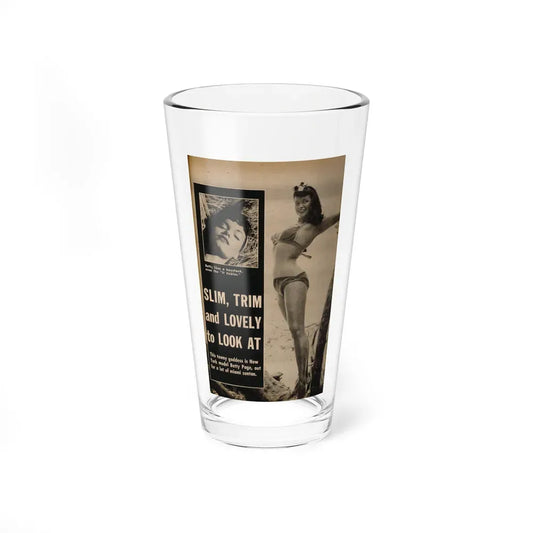 Bettie Page #1058 - 2 B&W Photos & Captions from Foto-rama Digest Mag. March '56 (Vintage Female Icon) Pint Glass 16oz 16oz - Go Mug Yourself