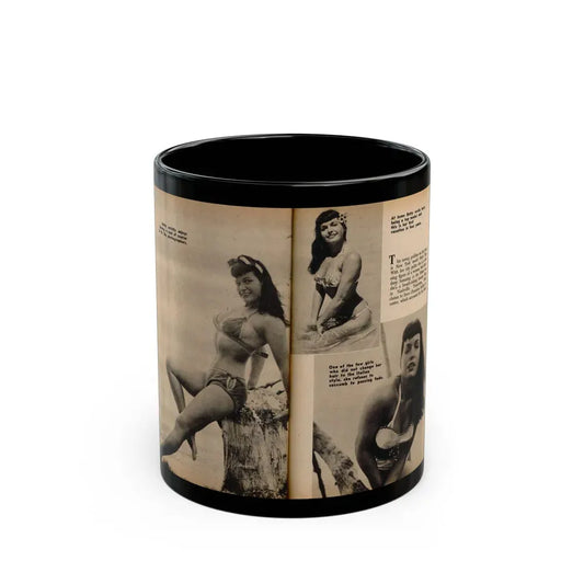 Bettie Page #1059 - 3 B&W Photos & Captions & Short Article from Foto-rama Digest Mag. March '56 (Vintage Female Icon) Black Coffee Mug 11oz - Go Mug Yourself