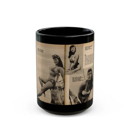 Bettie Page #1059 - 3 B&W Photos & Captions & Short Article from Foto-rama Digest Mag. March '56 (Vintage Female Icon) Black Coffee Mug 15oz - Go Mug Yourself