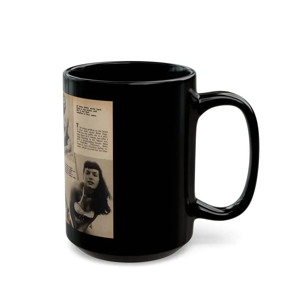 Bettie Page #1059 - 3 B&W Photos & Captions & Short Article from Foto-rama Digest Mag. March '56 (Vintage Female Icon) Black Coffee Mug - Go Mug Yourself