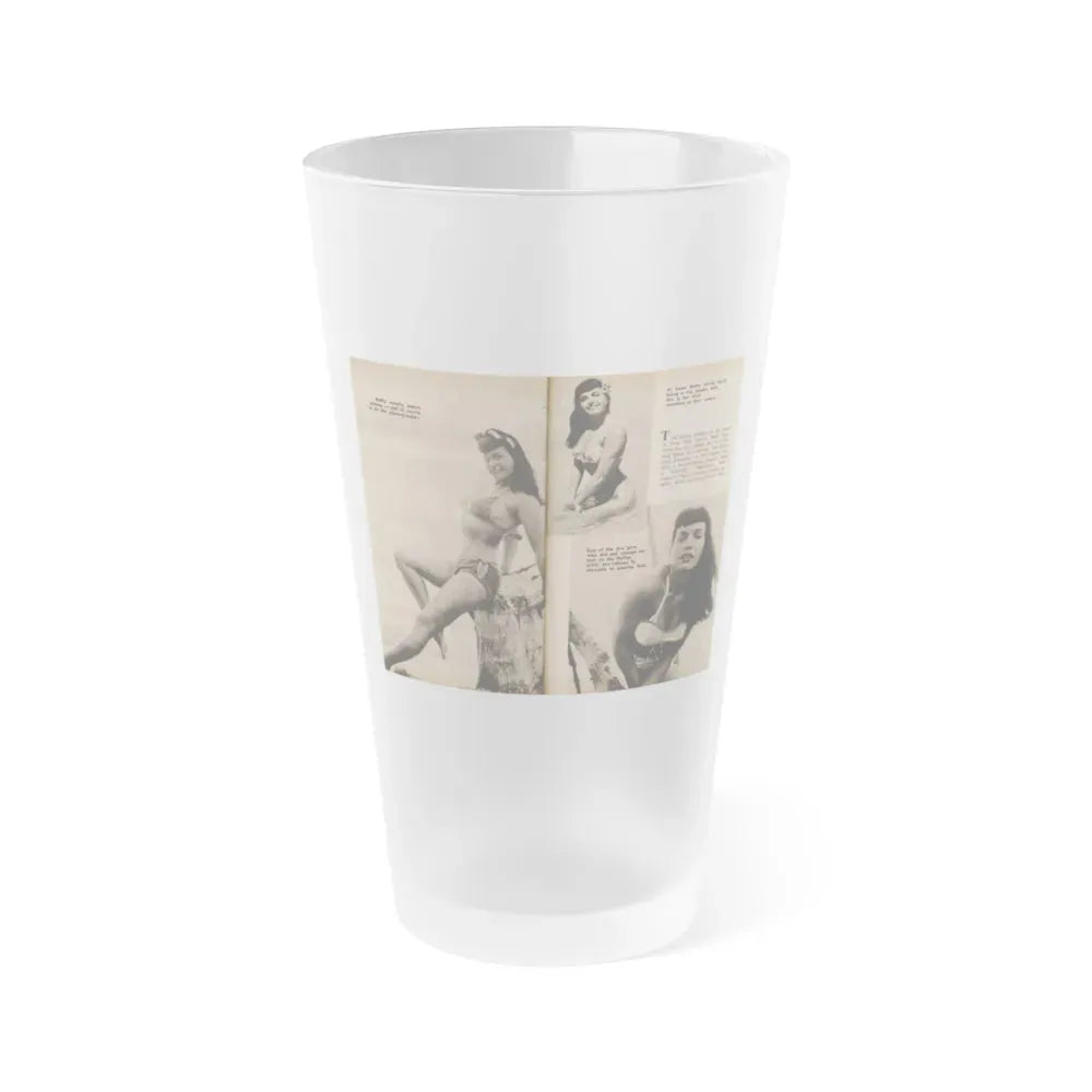 Bettie Page #1059 - 3 B&W Photos & Captions & Short Article from Foto-rama Digest Mag. March '56 (Vintage Female Icon) Frosted Pint Glass 16oz 16oz Frosted - Go Mug Yourself