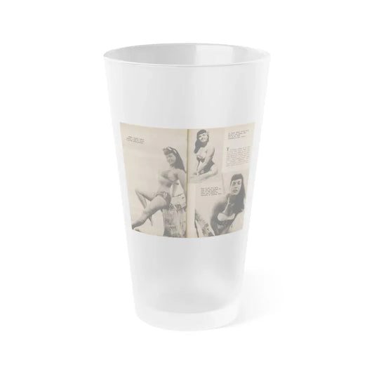 Bettie Page #1059 - 3 B&W Photos & Captions & Short Article from Foto-rama Digest Mag. March '56 (Vintage Female Icon) Frosted Pint Glass 16oz 16oz Frosted - Go Mug Yourself