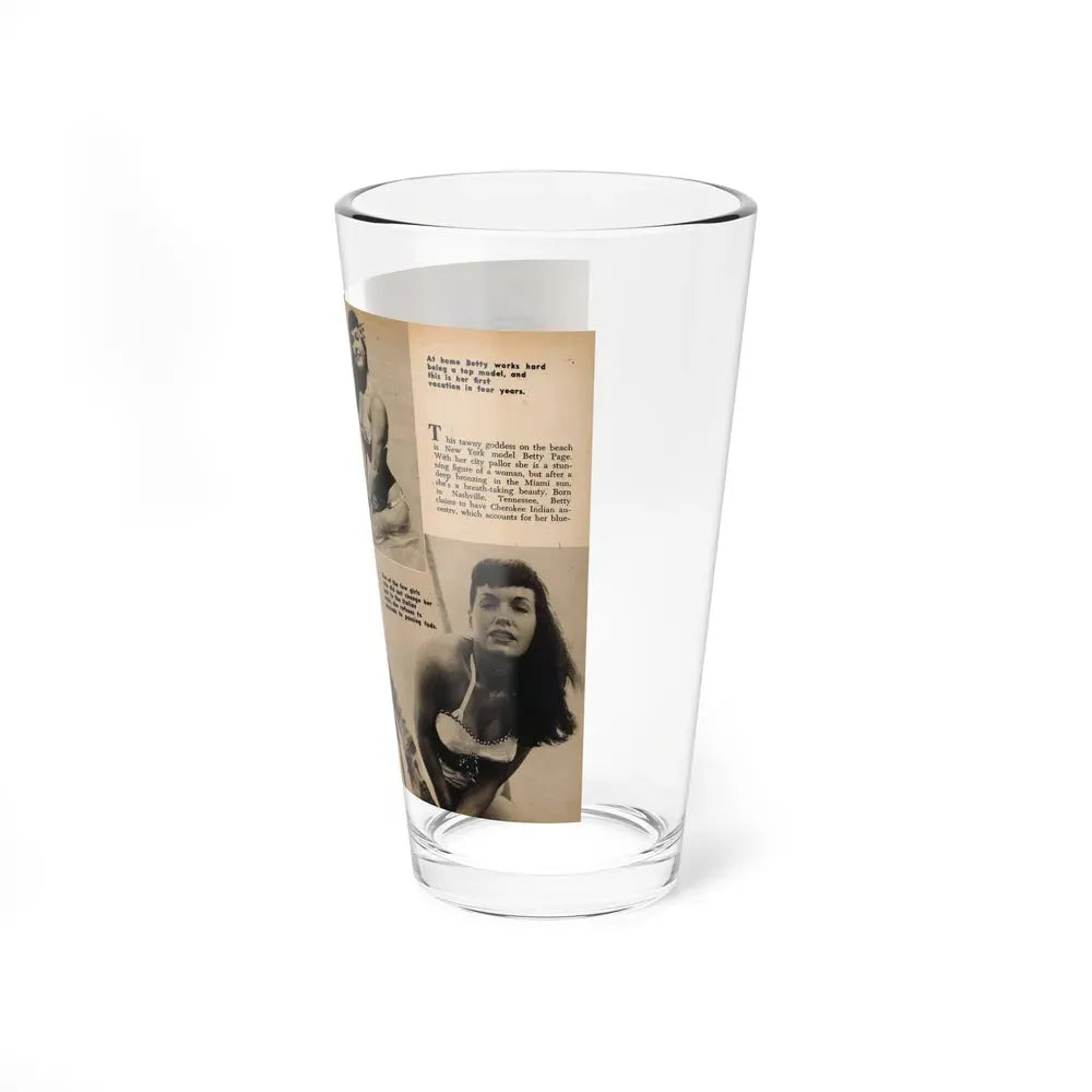 Bettie Page #1059 - 3 B&W Photos & Captions & Short Article from Foto-rama Digest Mag. March '56 (Vintage Female Icon) Pint Glass 16oz - Go Mug Yourself