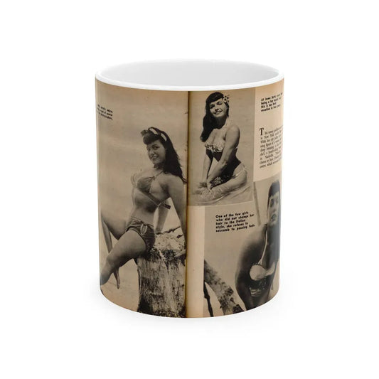 Bettie Page #1059 - 3 B&W Photos & Captions & Short Article from Foto-rama Digest Mag. March '56 (Vintage Female Icon) White Coffee Mug 11oz - Go Mug Yourself