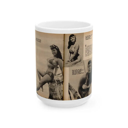 Bettie Page #1059 - 3 B&W Photos & Captions & Short Article from Foto-rama Digest Mag. March '56 (Vintage Female Icon) White Coffee Mug 15oz - Go Mug Yourself