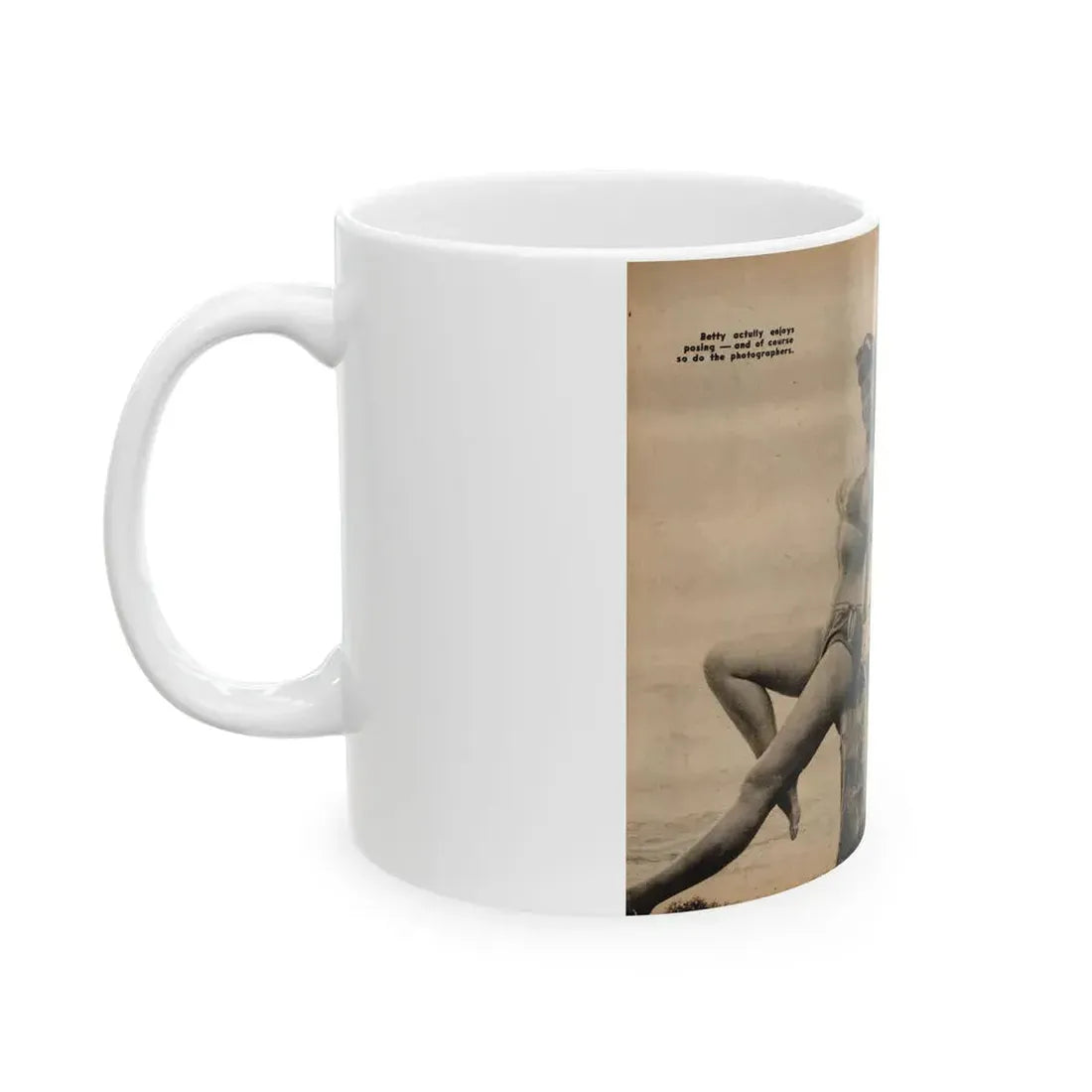 Bettie Page #1059 - 3 B&W Photos & Captions & Short Article from Foto-rama Digest Mag. March '56 (Vintage Female Icon) White Coffee Mug - Go Mug Yourself