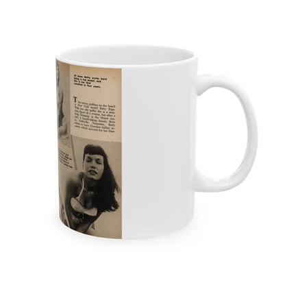 Bettie Page #1059 - 3 B&W Photos & Captions & Short Article from Foto-rama Digest Mag. March '56 (Vintage Female Icon) White Coffee Mug - Go Mug Yourself