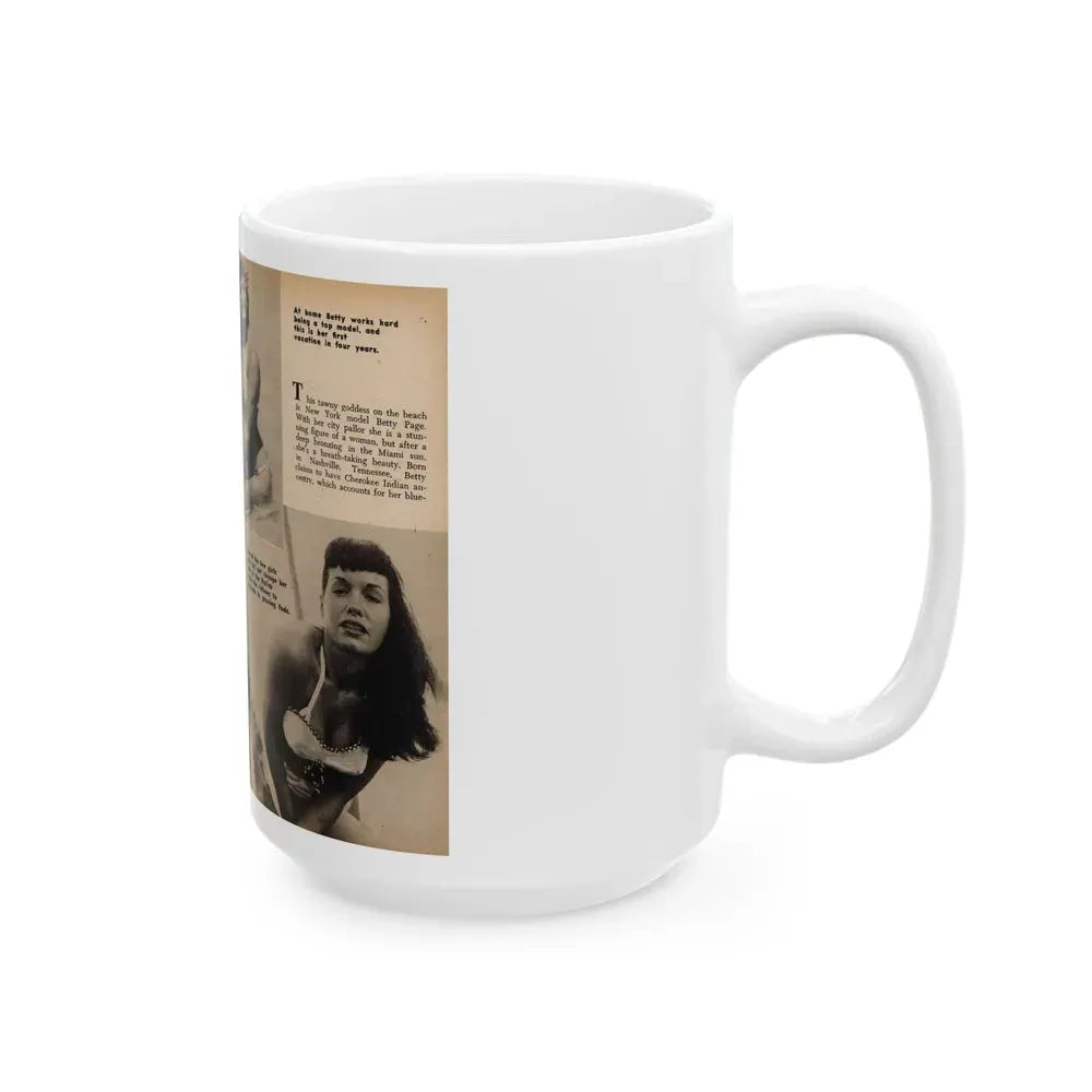 Bettie Page #1059 - 3 B&W Photos & Captions & Short Article from Foto-rama Digest Mag. March '56 (Vintage Female Icon) White Coffee Mug - Go Mug Yourself