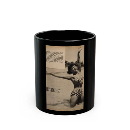 Bettie Page #1060 - 1 B&W Photo, Caption & Short Article End from Foto-rama Digest Mag. March '56 (Vintage Female Icon) Black Coffee Mug 11oz - Go Mug Yourself