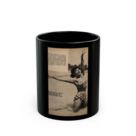 Bettie Page #1060 - 1 B&W Photo, Caption & Short Article End from Foto-rama Digest Mag. March '56 (Vintage Female Icon) Black Coffee Mug 11oz - Go Mug Yourself