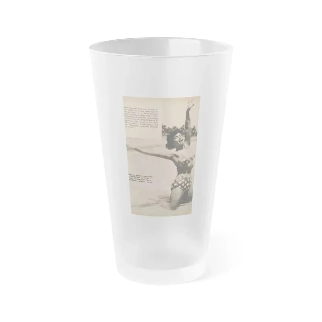 Bettie Page #1060 - 1 B&W Photo, Caption & Short Article End from Foto-rama Digest Mag. March '56 (Vintage Female Icon) Frosted Pint Glass 16oz 16oz Frosted - Go Mug Yourself