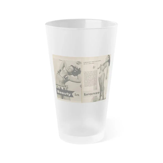 Bettie Page #1061 - Pages 1 & 2 of 8 with, 2 B&W Photos & Short Article from PHOTO Digest Mag. Nov. '54 (Vintage Female Icon) Frosted Pint Glass 16oz 16oz Frosted - Go Mug Yourself