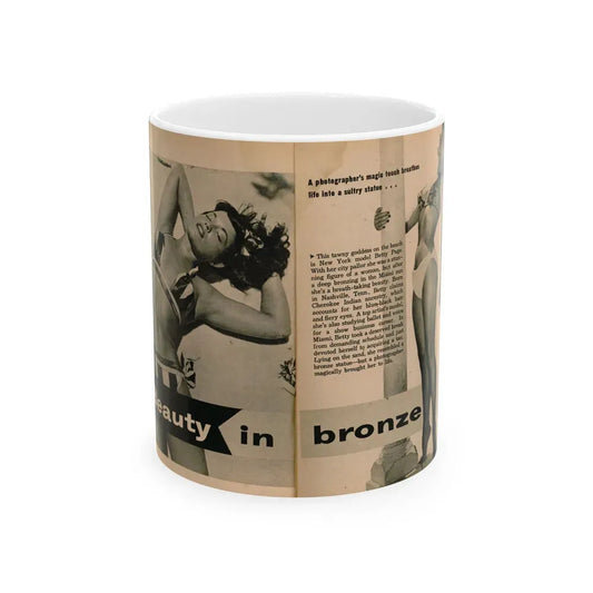 Bettie Page #1061 - Pages 1 & 2 of 8 with, 2 B&W Photos & Short Article from PHOTO Digest Mag. Nov. '54 (Vintage Female Icon) White Coffee Mug 11oz - Go Mug Yourself