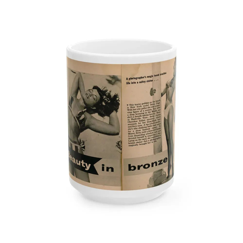 Bettie Page #1061 - Pages 1 & 2 of 8 with, 2 B&W Photos & Short Article from PHOTO Digest Mag. Nov. '54 (Vintage Female Icon) White Coffee Mug 15oz - Go Mug Yourself