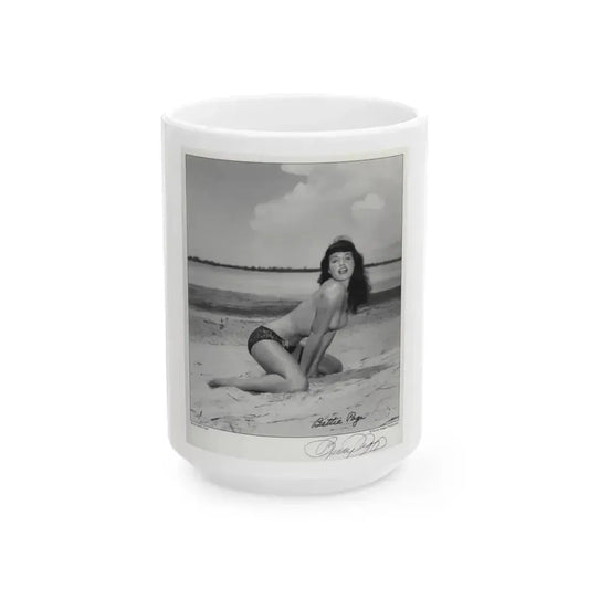 Bettie Page #1061 (Vintage Female Icon) White Coffee Mug 15oz - Go Mug Yourself