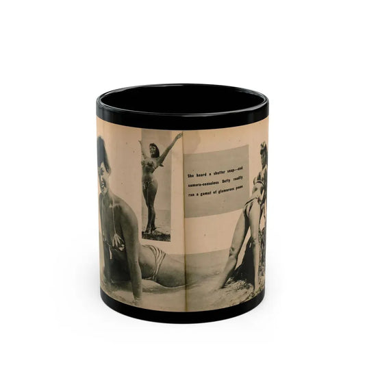 Bettie Page #1062 - Pages 3 & 4 of 8 with, 2 B&W Photos & Caption from PHOTO Digest Mag. Nov. '54 (Vintage Female Icon) Black Coffee Mug 11oz - Go Mug Yourself