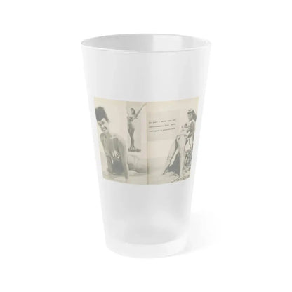 Bettie Page #1062 - Pages 3 & 4 of 8 with, 2 B&W Photos & Caption from PHOTO Digest Mag. Nov. '54 (Vintage Female Icon) Frosted Pint Glass 16oz 16oz Frosted - Go Mug Yourself