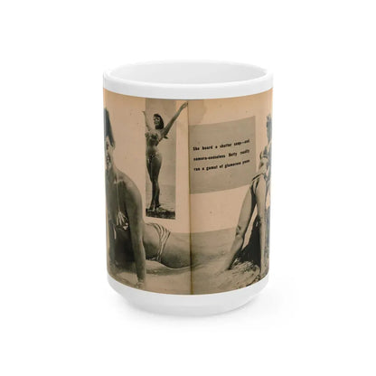 Bettie Page #1062 - Pages 3 & 4 of 8 with, 2 B&W Photos & Caption from PHOTO Digest Mag. Nov. '54 (Vintage Female Icon) White Coffee Mug 15oz - Go Mug Yourself
