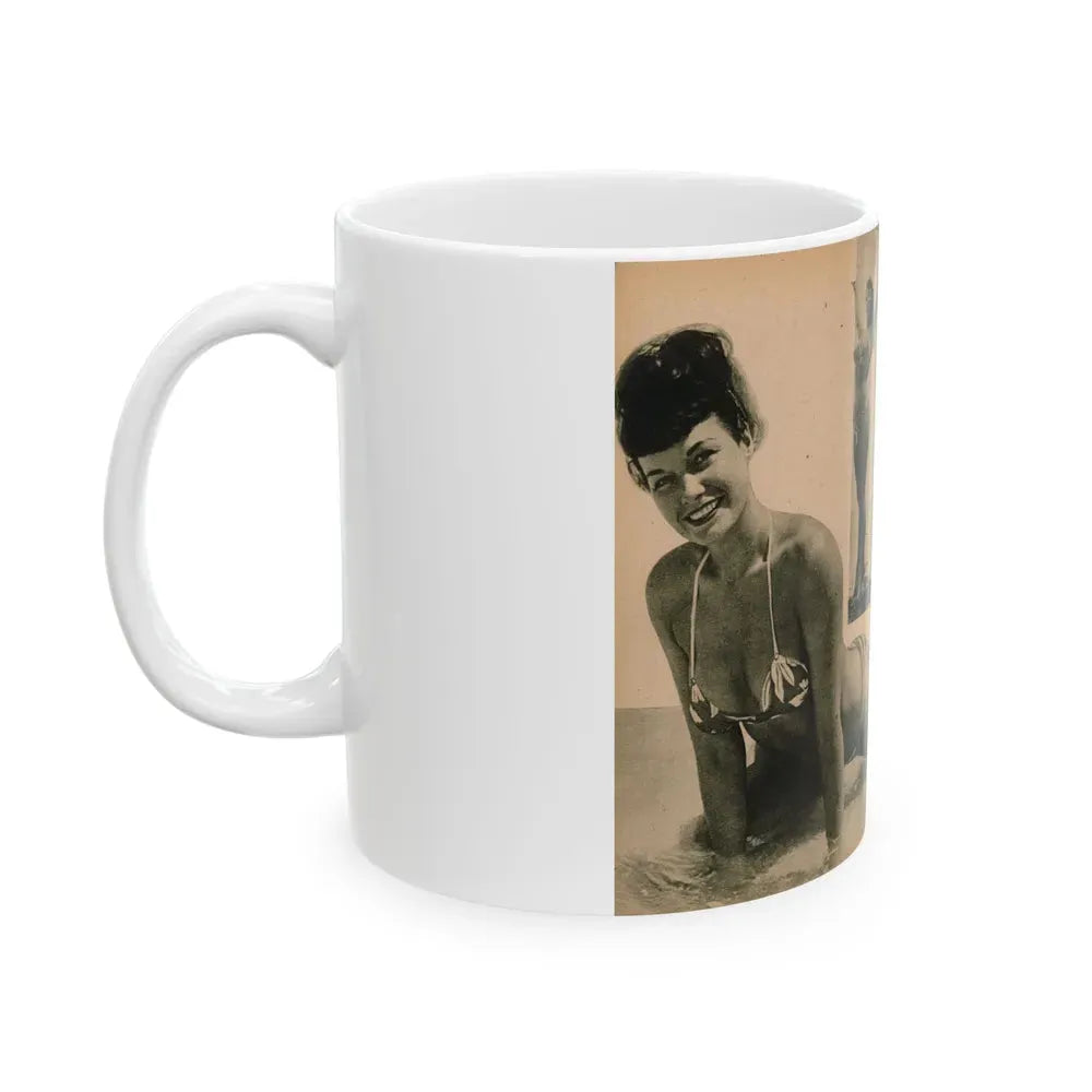 Bettie Page #1062 - Pages 3 & 4 of 8 with, 2 B&W Photos & Caption from PHOTO Digest Mag. Nov. '54 (Vintage Female Icon) White Coffee Mug - Go Mug Yourself