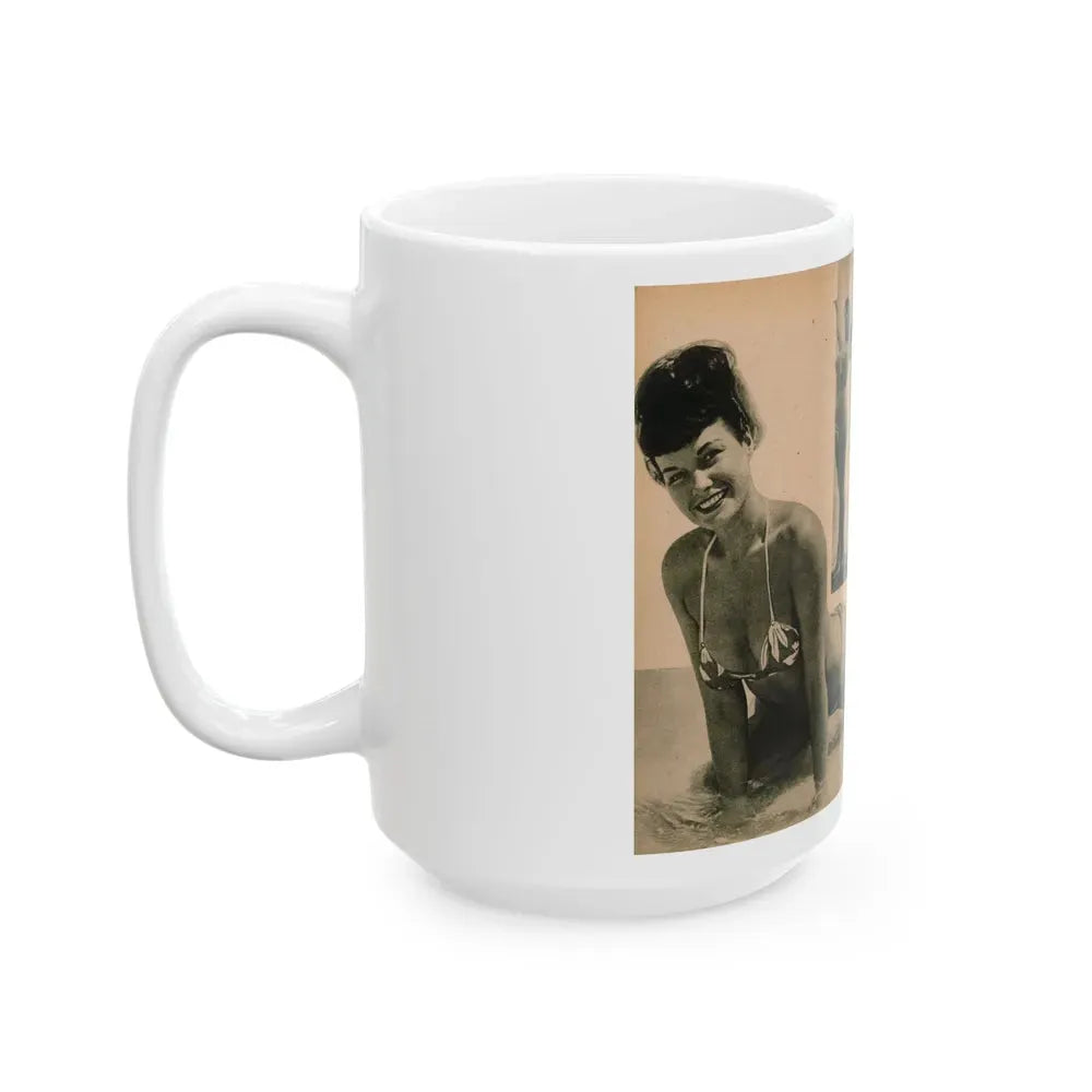 Bettie Page #1062 - Pages 3 & 4 of 8 with, 2 B&W Photos & Caption from PHOTO Digest Mag. Nov. '54 (Vintage Female Icon) White Coffee Mug - Go Mug Yourself