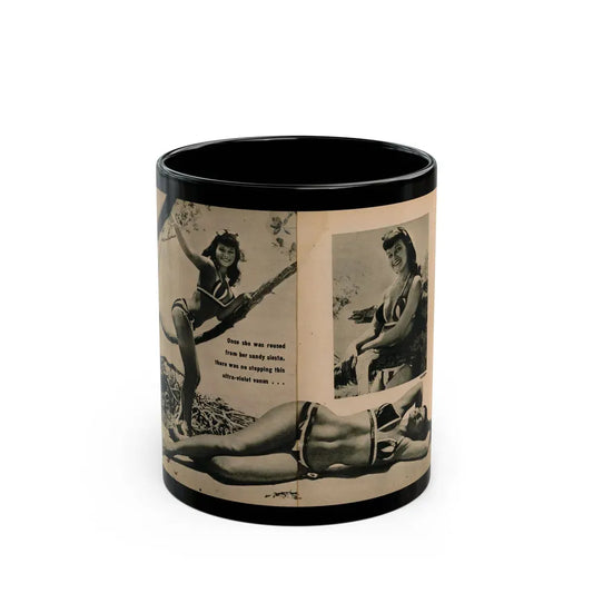 Bettie Page #1063 - Pages 5 & 6 of 8 with, 2 B&W Photos & Short Article from PHOTO Digest Mag. Nov. '54(Dave's Library Scan) (Vintage Female Icon) Black Coffee Mug 11oz - Go Mug Yourself