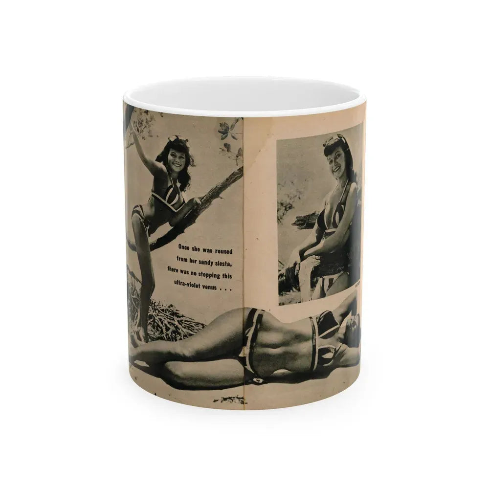 Bettie Page #1063 - Pages 5 & 6 of 8 with, 2 B&W Photos & Short Article from PHOTO Digest Mag. Nov. '54(Dave's Library Scan) (Vintage Female Icon) White Coffee Mug 11oz - Go Mug Yourself