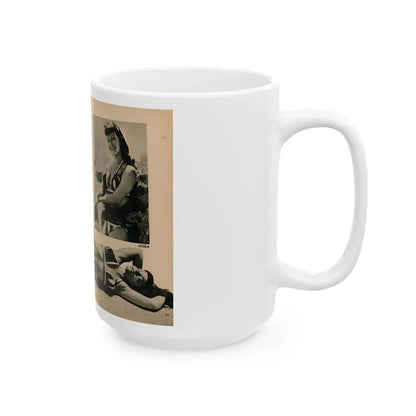 Bettie Page #1063 - Pages 5 & 6 of 8 with, 2 B&W Photos & Short Article from PHOTO Digest Mag. Nov. '54(Dave's Library Scan) (Vintage Female Icon) White Coffee Mug - Go Mug Yourself