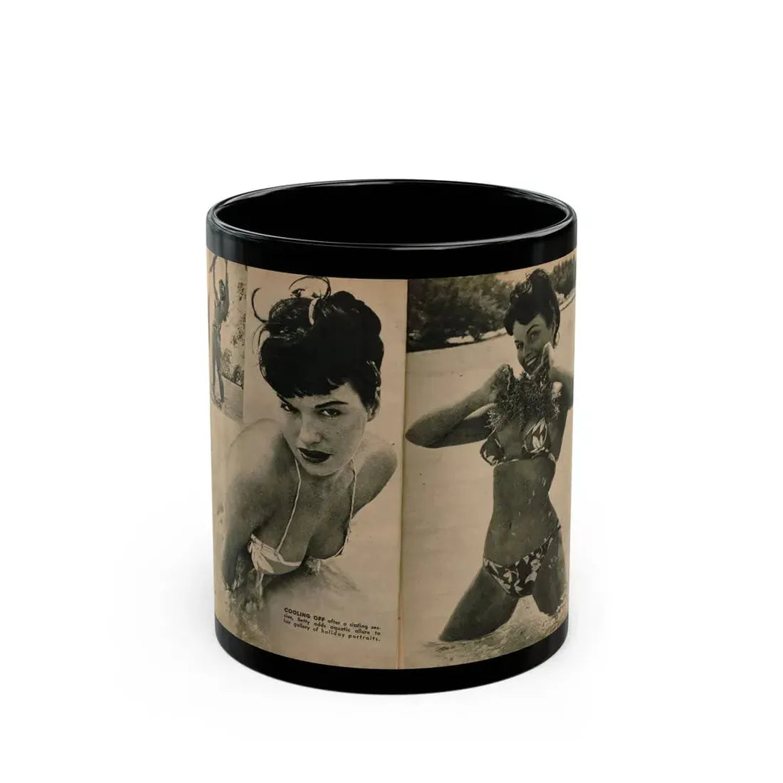 Bettie Page #1064 - Pages 7 & 8 of 8 with, 2 B&W Photos & Short Article from PHOTO Digest Mag. Nov. '54(Dave's Library Scan) (Vintage Female Icon) Black Coffee Mug 11oz - Go Mug Yourself