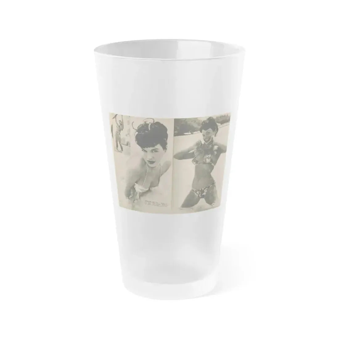 Bettie Page #1064 - Pages 7 & 8 of 8 with, 2 B&W Photos & Short Article from PHOTO Digest Mag. Nov. '54( (Vintage Female Icon) Frosted Pint Glass 16oz 16oz Frosted - Go Mug Yourself
