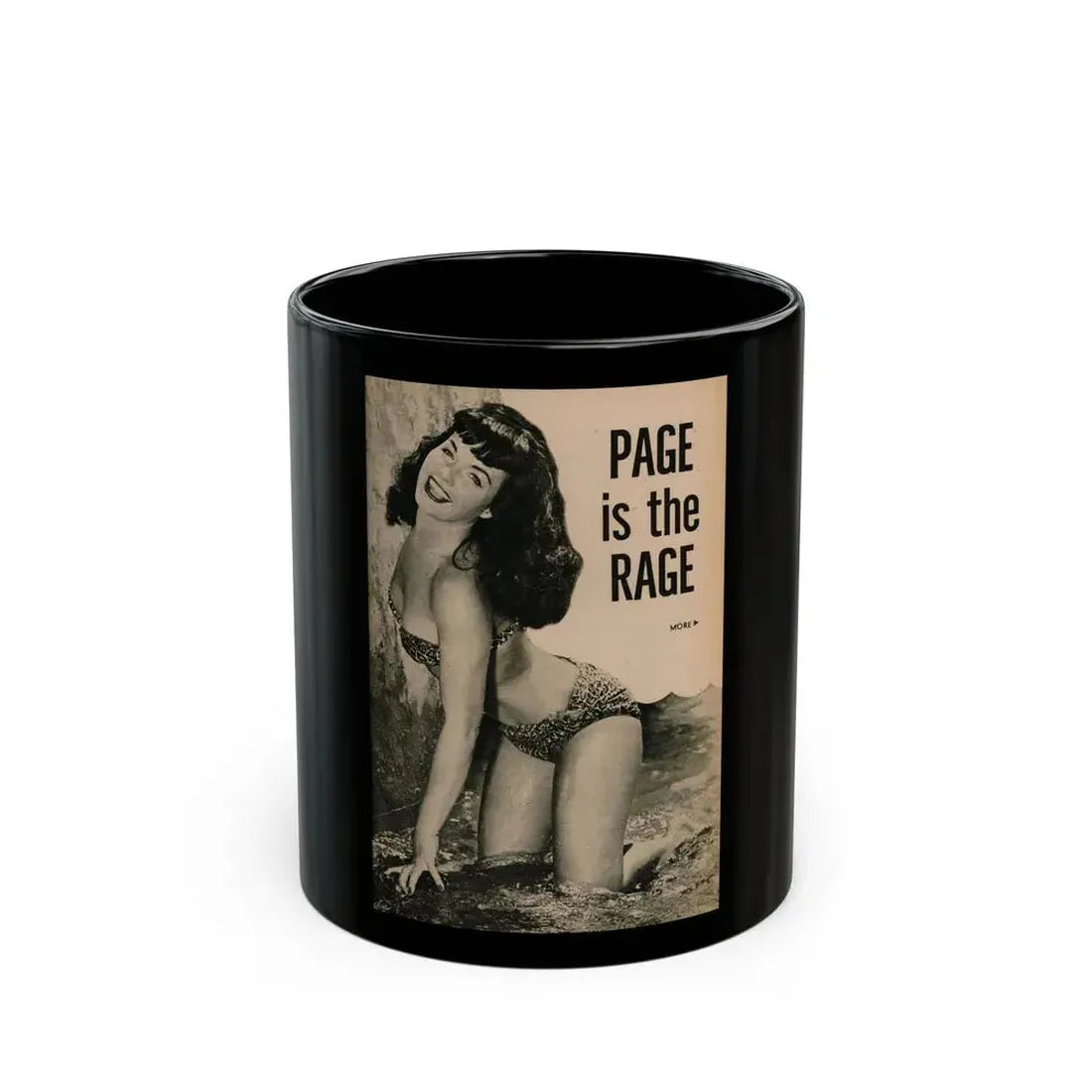 Bettie Page #1065 - Pages 1 of 6 with, 1 Full Page B&W Photo & Caption from BRIEF Digest Mag. Nov. '54 (Vintage Female Icon) Black Coffee Mug 11oz - Go Mug Yourself