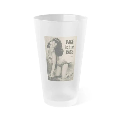 Bettie Page #1065 - Pages 1 of 6 with, 1 Full Page B&W Photo & Caption from BRIEF Digest Mag. Nov. '54 (Vintage Female Icon) Frosted Pint Glass 16oz 16oz Frosted - Go Mug Yourself
