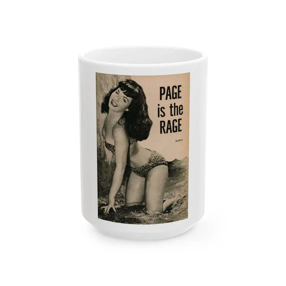 Bettie Page #1065 - Pages 1 of 6 with, 1 Full Page B&W Photo & Caption from BRIEF Digest Mag. Nov. '54 (Vintage Female Icon) White Coffee Mug 15oz - Go Mug Yourself