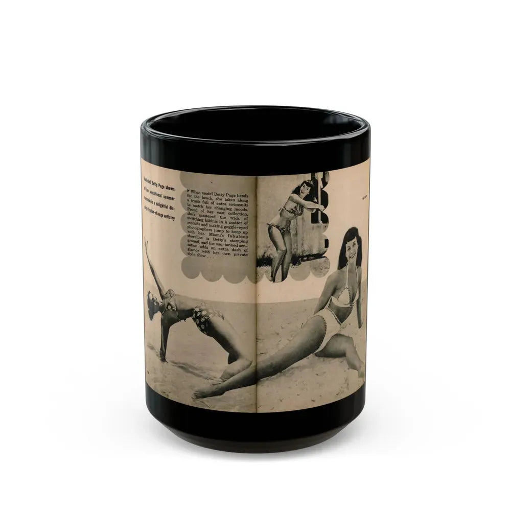 Bettie Page #1066 - Pages 2 & 3 of 6 with, 3 B&W Photos, Short Article & Caption from BRIEF Digest Mag. Nov. '54 (Vintage Female Icon) Black Coffee Mug 15oz - Go Mug Yourself