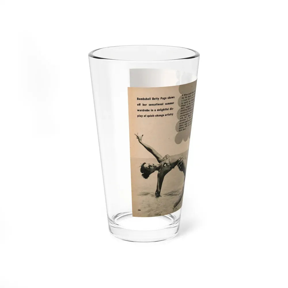 Bettie Page #1066 - Pages 2 & 3 of 6 with, 3 B&W Photos, Short Article & Caption from BRIEF Digest Mag. Nov. '54 (Vintage Female Icon) Pint Glass 16oz - Go Mug Yourself