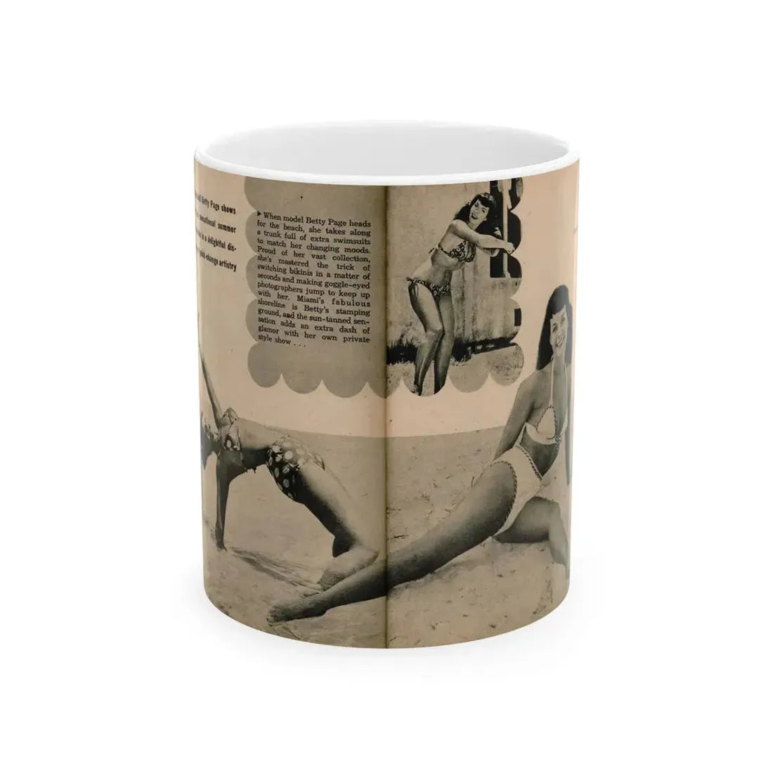 Bettie Page #1066 - Pages 2 & 3 of 6 with, 3 B&W Photos, Short Article & Caption from BRIEF Digest Mag. Nov. '54 (Vintage Female Icon) White Coffee Mug 11oz - Go Mug Yourself
