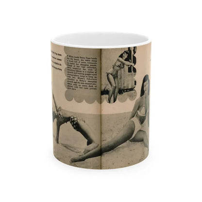 Bettie Page #1066 - Pages 2 & 3 of 6 with, 3 B&W Photos, Short Article & Caption from BRIEF Digest Mag. Nov. '54 (Vintage Female Icon) White Coffee Mug 11oz - Go Mug Yourself