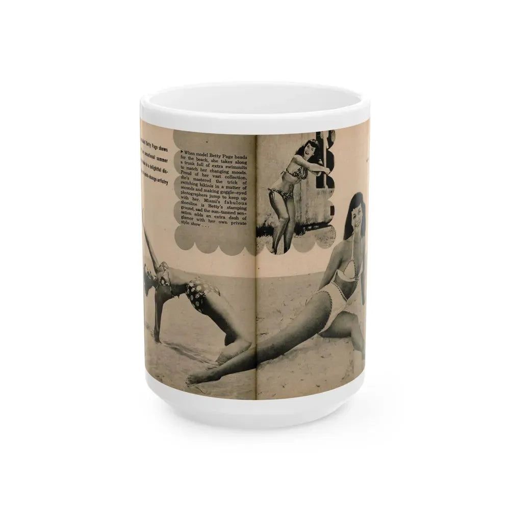 Bettie Page #1066 - Pages 2 & 3 of 6 with, 3 B&W Photos, Short Article & Caption from BRIEF Digest Mag. Nov. '54 (Vintage Female Icon) White Coffee Mug 15oz - Go Mug Yourself