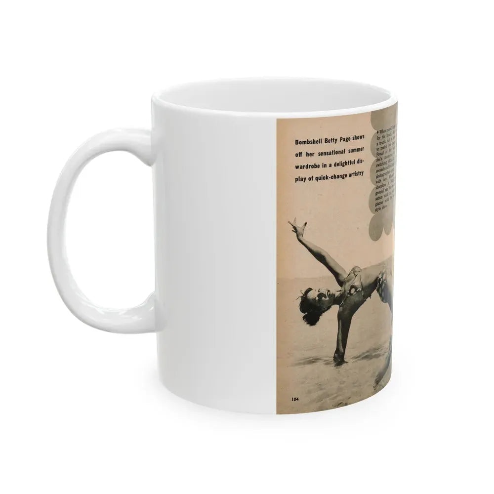 Bettie Page #1066 - Pages 2 & 3 of 6 with, 3 B&W Photos, Short Article & Caption from BRIEF Digest Mag. Nov. '54 (Vintage Female Icon) White Coffee Mug - Go Mug Yourself
